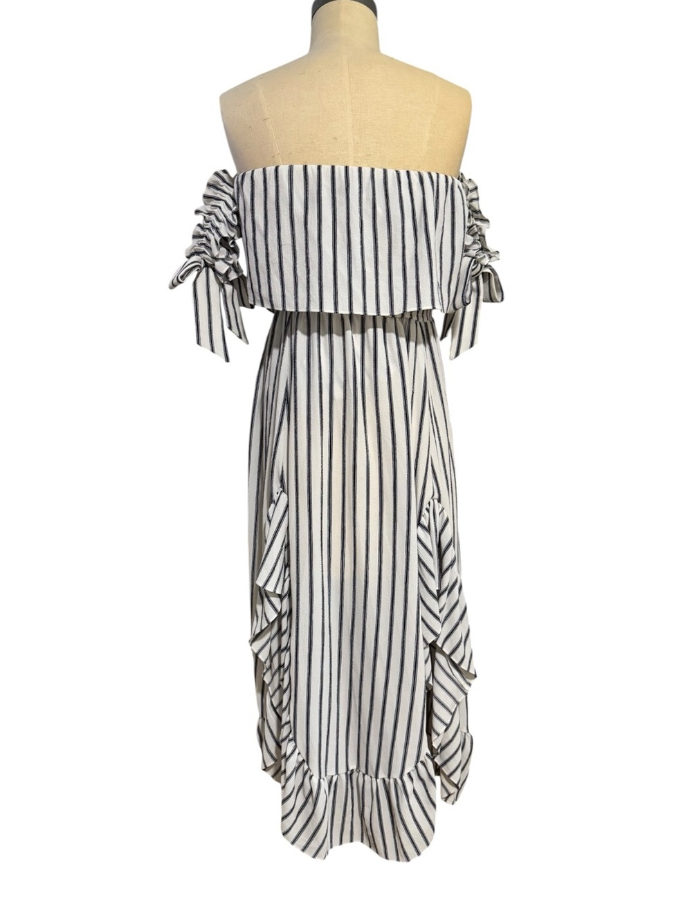 MISA LOS ANGELES ROSA STRIPED OFF SHOULDER RUFFLE MIDI DRESS SIZE M - Picture 7 of 12
